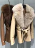 OFTBUY – manteau en fausse fourrure pour femme, veste d'hiver pour femme, col naturel, ceinture en cuir de mouton véritable, épais et chaud, vêtements d'extérieur 231205