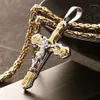 Kedjor smycken mäns byzantinska guld och silver rostfritt stål Kristus Jesus kors hänge halsband kedja mode cool277p
