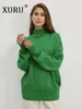 Women's Sweaters XURU- Knitted European And American Autumn Winter Loose Russian Half High Neck Sweater Long Sleeve