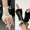 Kniebeschermers Ontwerp Vrouwen Sexy Bandage Vingerloze Handschoenen Gothic DIY Strapping Zonnebrandcrème Mouw Lolita Jk Emo Y2k Elastische Mesh Punk