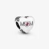 100% 925 Sterling Silver Pink Mom Heart Charms Fit Original European Charm Bracelet Fashion Women Wedding Engagement Jewelry Acces271j