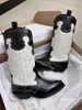 Boots Sexy Pointed Toe Women Mid Calf Balck and White Mixed Color Embroidery Ladies Knight Fashion Cowboy Short 231206