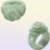 Een goederen Natuurlijke Birma Jade Bean Green Small Flowers Rose Jade Ring Ring Bloem Dames Ladies 68311236560096