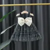 Girl's Dresses Girl's Personalized Fashion Bow Sequin Net Black and White Belt Princess Birthday Party Dress 2312306