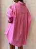 Damesblouses DYLQFS Dames Roze Contrastkleur Shirt 2023 Zomerzak Enkele rij Knop Casual Dames Lange mouw Elegante top