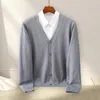 メンズセーターニットVネックカーディガンスーツパンツvネックセーターコート付きシングルブレストボタンと秋のための固体色