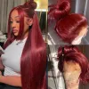 99j Burgundy Short Straight Bob Human Hair Wigs Long Bone Wig 360 Lace Frontal Red /blonde/blue /grey Wigs Pre Plucked 13x4 Synthetic Lace Wig