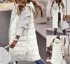 Winter neue Damen lässige lange weiße Westen mit Kapuze Einreiher Midi Motorrad Baumwolle gepolsterte übergroße Weste Elegante Streetwear Strickjacke Warmer Mantel Jacke 4XL5XL