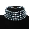 Catene Y51E Collana e orecchini a strati di perle sintetiche moda Collane multifilo con gioielli girocollo vintage