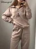 Women's Two Piece Pants Streamgirl Gray Thick Winter Women Tracksuit 2 Piese Set Pink Fleece Sweatpants And Sweatshirts Suit For Top 231206