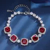 Link pulseiras requintado doce cor esmeralda rubi safira zircão cristal pedra pulseira de pulso presente aniversário jóias