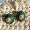 Stud huanzhi vintage retro enamel upuszczenie oleju niebieska zielona kolorowa perłowa geometria kolczyka dla kobiet prezent biżuterii ucha 231205