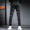 Calças masculinas outono inverno highend lã lã streetwear roupas casuais homens cintura elástica e comprimento total corredores jeans 231205