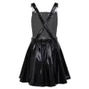 Apron s Shiny Metallic Holographic Adjustable Wide Shoulder Straps Pleated Bib Overall Pinafore Dress Braces Suspender 231205