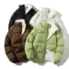 Parkas de plumón para hombre chaqueta de invierno gruesa y cálida para hombre sólido suelto cuello levantado acolchado de lana Park Harajuku 231206