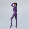 Kadın mayo seksi ön fermuarlı yağ tapı parlak pürüzsüz tek parçalı mayo kadın yoga playsuit catsuits bodysuit wetsuit artı beden