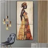 Gemälde Abstrakte afrikanische schwarze Frau Leinwand Ölgemälde Druck Poster Charakter Wandkunst Bild für Wohnzimmer Home Cua Homefavor Dhdze