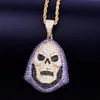 Hoody Skull Purple Stone Pendant Halsband Personlighetskedja Guld Silver Iced Out Cubic Zirconia Hip Hop Rock Jewelry221a