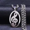 Pendant Necklaces Music Notes Stainless Steel Necklace Women Men Silver Color Chain Oval Jewelry Chaine Acier Inoxydable N4277S06P231q