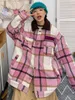 Casacos de trincheira femininos xadrez contrastante lã lapela jaqueta de algodão para mulheres 2023 inverno solto bf estilo americano tendência espessada