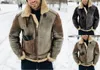Veste en cuir pour hommes, fausse fourrure chaude intégrée, manteau rembourré en PU, revers d'hiver, couleur contrastée, mode décontractée, 231205