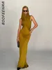 Casual Dresses Resort Hooded Backless Maxi Dress Elegant Sexy Evening Party Outfits Cross Halter Long For Women