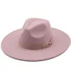 Szerokie brzegowe czapki proste brytyjski styl mężczyźni kobiety Winter Bow Wool Fedoras Cap 9 5cm Big Wedding Jazz2148