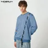 Felpe con cappuccio da uomo Felpe INCERUN Felpe con cappuccio da uomo Con lacci Scava fuori O-Collo Manica lunga Felpe patchwork Streetwear Pullover casual alla moda S-5XL 231205