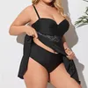 Women's Swimwear 6XL Women Solid Color Tankini Swimsuit High Quality Tummy Control Top With Shorts Female Bathing Suit Traje De Bano