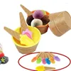 Bowls Creative Ice Cream Bowl Spoon Set Cute Children Kids Colorful Plastic Dessert Kitchen Tableware Supplies