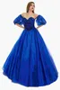 Ny glittrande paljetterade avtagbara ärmar 2024 Prom Dresses Ball Gown Tulle Off Shoulder Bourgogne mörkröd söt klänning