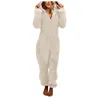 女性のローブ冬の温かいパジャマの女性ザイズフード付きふわふわしたフリースジャンプスーツスリープウェアナイチーズジッパー長袖ロンパーパジャマホームウェア231206