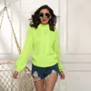 Damen Strick T-Shirts Herbst Winter Pullover Damen Rollkragen Langarm Damen Pullover Frau Fluoreszierende Rosa Tops für Damen Strickwaren 231206