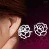 Stud Earrings Romantic 925 Sterling Silver For Women Jewelry Fashion Rose Flower Earring Lady Valentine's Day Accessories KOFSAC