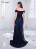 Party Dresses Navy Blue Off The Shoulder Bridesmaids Dress Dazzling Sequin With Detachable Train Evening Cocktail Prom Gown Spring 2023