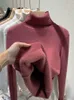 Suéteres femininos gola alta camisola de inverno mulheres elegante engrossar veludo forrado quente suéter de malha pulôver slim tops jersey malhas jumper 231206