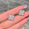 High quality silver plated 18k real gold four-leaf clover earrings white fritillary earrings carnelian black agate ear buckle