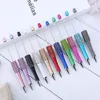 Unique Kids Stationery Glitter Sparkly Diamond Beadable Pen 2mm Blank Bar Add Focal Beads Crystal Rhinestones Shiny Decorated Handmade DIY Plastic Beadable Pens