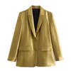 Kobiety damskie Blazers Traf Womans Golden Blazer Fashion Jesien Jackets Kobiety Eleganckie podkładki na ramiona odzież zewnętrzna żeńska elegancka długie rękawy płaszcz 231206