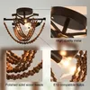 Bohemia Wood Beaded Flush Mount Ceiling Light Antique Rustic Mini Chandelier for Bedroom,Nursery Room, Girl Room, Hallway, Entryway, Passway, Dining Room, 3-Light