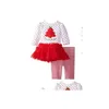 Clothing Sets Baby Christmas Outfit Girls Deer Tree T-Shirt Add Ruffle Pants 2Pcs Children Polka Dot Tops Kids Spring Fall Wear Drop D Dhydl