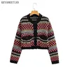 Women's Sweaters KEYANKETIAN Autumn And Winter Vintage Jacquard Knitted Cardigan Ethnic Retro Colorful Short Sweater jacket Women Top 231206