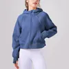 Ll yoga tröjor SCA överdimensionerade halvfulla-zip hoodies spårar jackor mjuka mysiga beskurna huva rockar vår/höst/vinter tjock kvinnor fitness jogger sweattops