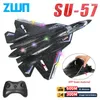 طائرة Modle RC Plane SU57 2.4G مع LED LIDT Aircraft Control Model Flying Model Glider EPP FOAM Toys Airplane for Children 231206