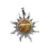 Anhänger Halsketten Großhandel Mode Retro Naturstein Amethyst Tigerauge Opal Silber Überzogene Legierung Sonnenblume DIY Paar Halskette Schmuck