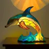 Dekoratif Nesneler Figürinler Hayvan Masa Lambası Reçinesi Unicorn Denizkızı Deniz Kaplumbağası Vitray Işık Baykuş At Horoz Fil Ev Yatak Odası Dekor 231205