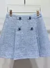 Giacche da donna Bottoni con diamanti Cappotto con paillettes scintillanti da donna o mini gonna a trapezio a vita alta da donna 2024 Set da donna in tweed blu con o-collo 231205