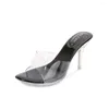 Slippers Kristal Hoge hakken 8 cm Slipper Vrouwen Transparant Koreaans Casual Mode Model Catwalk Plus Size