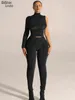 Women's Two Piece Pants Sisterlinda Casual High Street Women 2 Sets One Shoulder Long Sleeve Skinny Tops Sheath Foot Pencil Matching Outfits