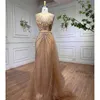 Sukienki imprezowe Serene Hill Gold O-Neck Long Rleeves Mermaid Beaded Overskirt Evening Formalne suknie dla kobiet 2023 BLA72087
